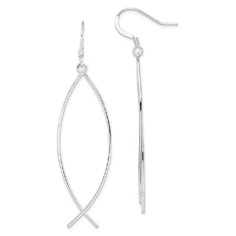 Ladies earrings fixed gem designs-Large Ichthus (Fish) Dangle Earrings in Sterling Silver