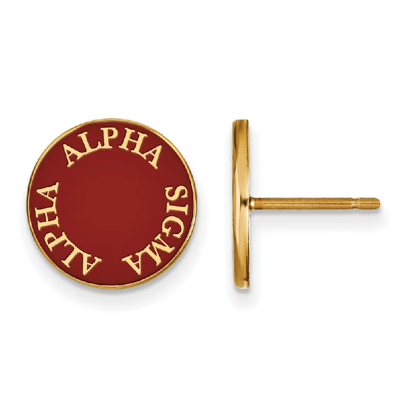 Ladies earrings bespoke jewelry picks-14K Plated Silver Alpha Sigma Alpha Enamel Disc Post Earrings