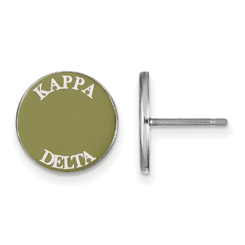 Ladies earrings oval cut styles-Sterling Silver Kappa Delta Enamel Disc Post Earrings