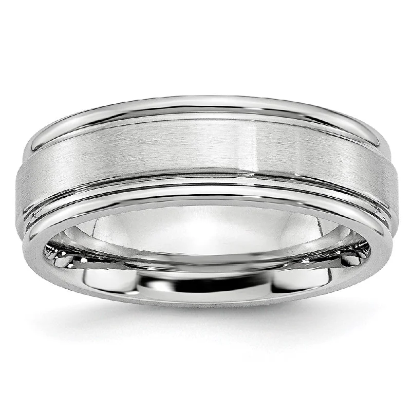 Ladies rings adjustable size options-7mm Cobalt Satin Finish Grooved Edge Standard Fit Band