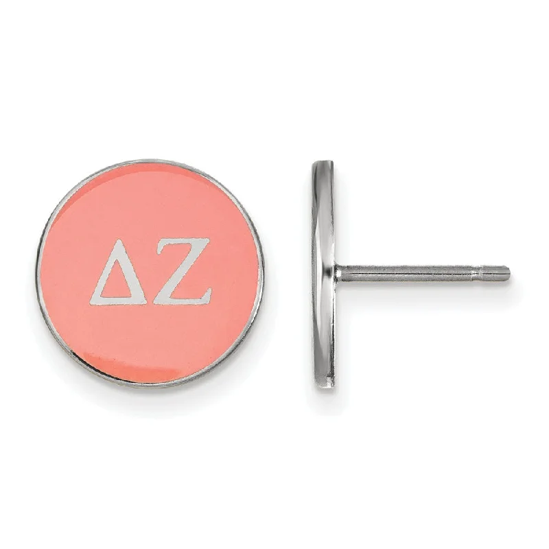 Ladies earrings tribal pattern styles-Sterling Silver Delta Zeta Pink Enamel Disc Post Earrings