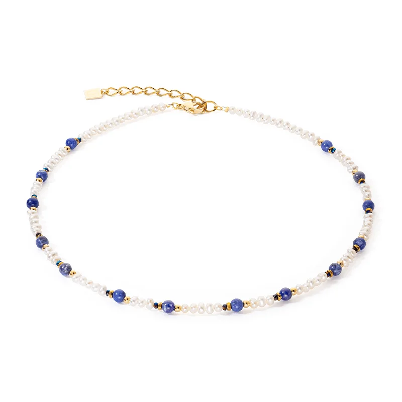 Ladies necklaces minimalist daily wear-Coeur De Lion Gold Pearl and Sodalite Flow Necklace