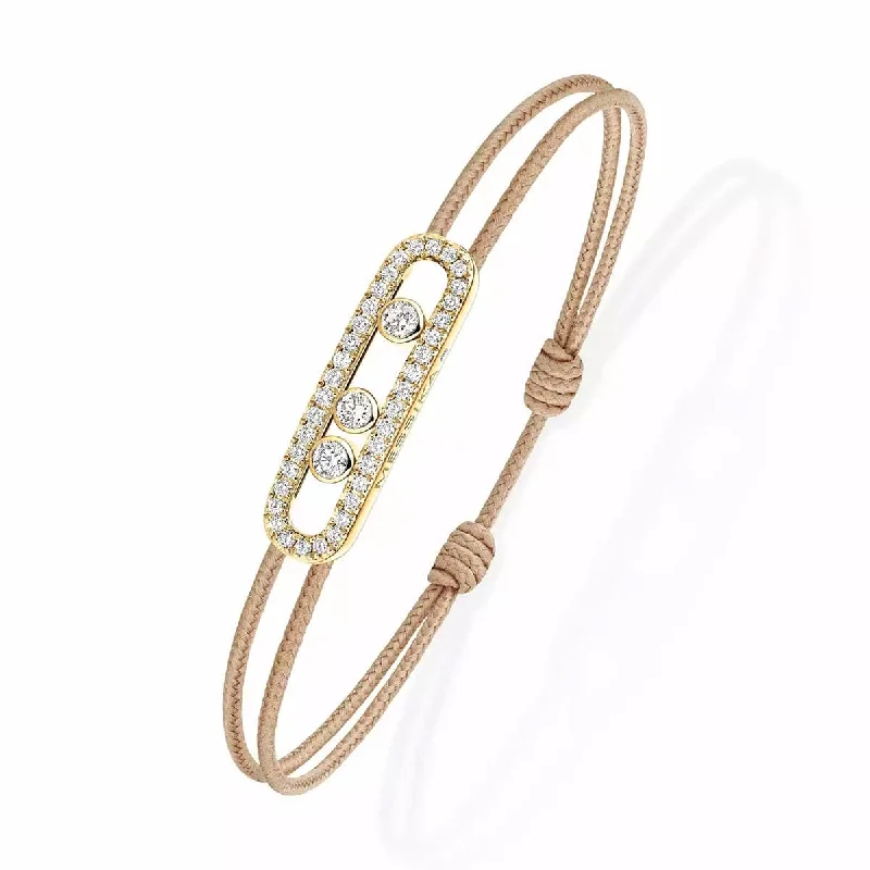 Ladies bracelets multi-tier styles-Ladies bracelets multi-tier styles-18ct Yellow Gold Pave Diamond Set Messika Cares Beige Cord Bracelet