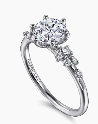 Ladies engagement rings floral halo styles-Reena - 14K White Gold Round Diamond Engagement Ring (Setting Only)