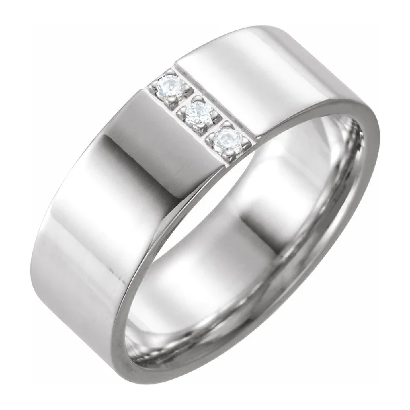 Ladies rings contemporary classic designs-8mm 14K White Gold 1/10 CTW Diamond Polished Comfort Fit Flat Band