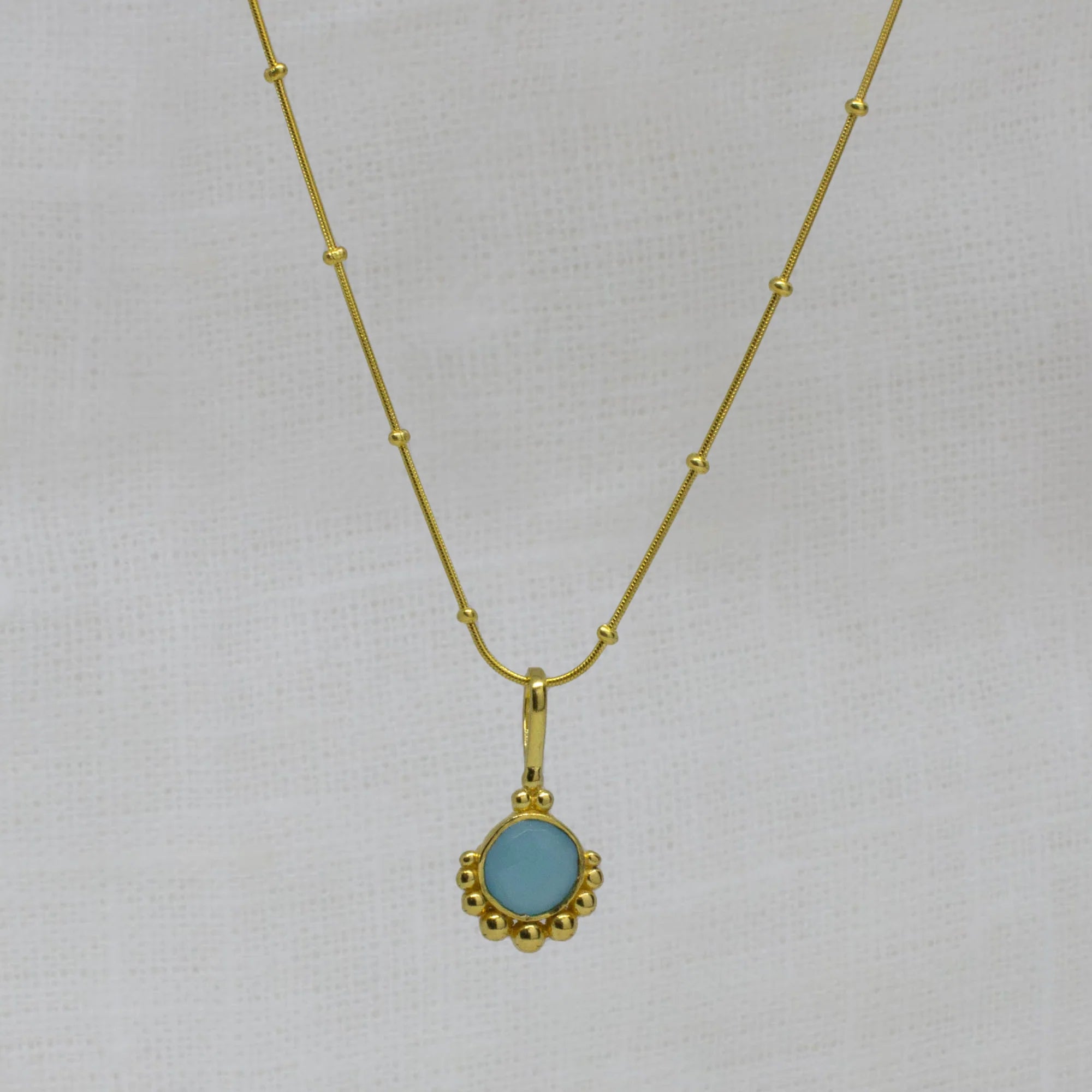 Ladies necklaces halo accent styles-18ct Gold Vermeil Dot Blue Chalcedony Pendant Necklace