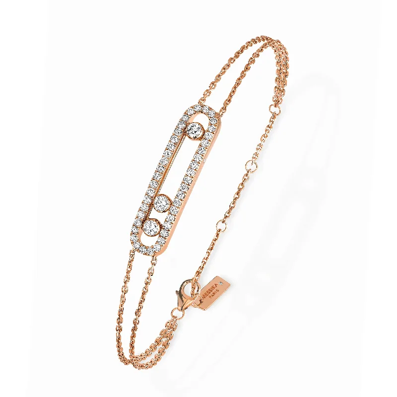 Ladies bracelets tarnish-free designs-Ladies bracelets tarnish-free designs-18ct Pink Gold Move Classique Pave Three Diamond Set Bracelet