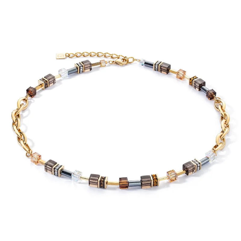 Ladies necklaces quiet luxury necklaces-Coeur De Lion GeoCUBE® Chunky Chain Gold-Brown Necklace