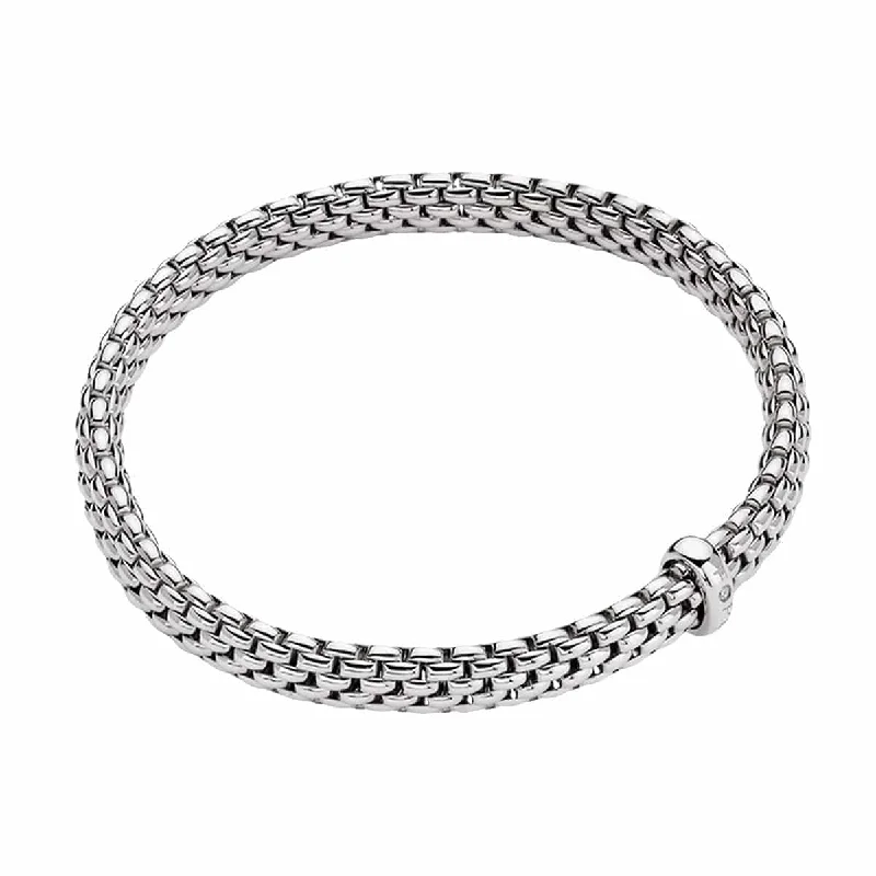 Ladies bracelets curved edge designs-Ladies bracelets curved edge designs-Flex'it Vendome 18ct White Gold Bracelet With Single Diamond Set Rondel