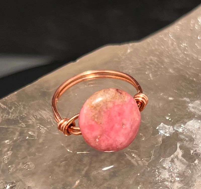 Ladies rings turquoise detail designs-Rhodonite Copper Bead Ring