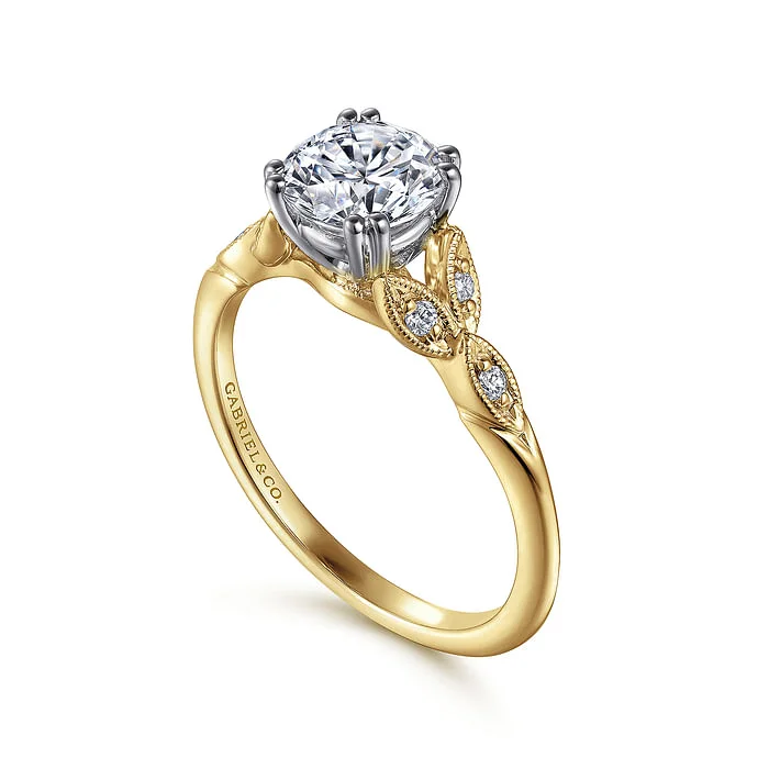 Ladies engagement rings bold halos-Celia - 14K White-Yellow Gold Round Diamond Engagement Ring (setting only)