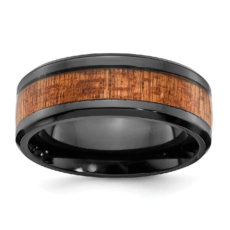 Ladies rings vintage estate pieces-8mm Black Zirconium & Sapele Wood Inlay Standard Fit Band