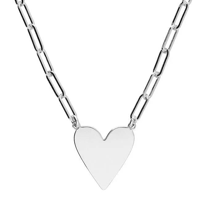 Ladies necklaces cultural celebration styles-Silver Chain Link Heart Necklace