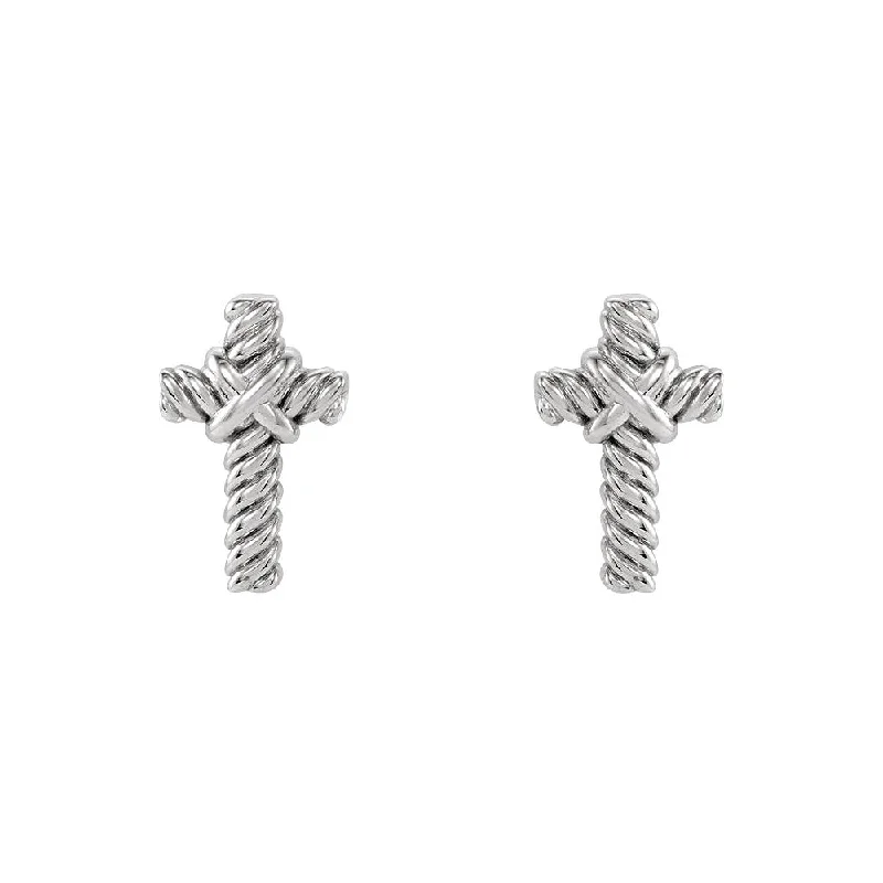 Ladies earrings small batch earrings-9mm Rope Cross Post Earrings in 14k White Gold