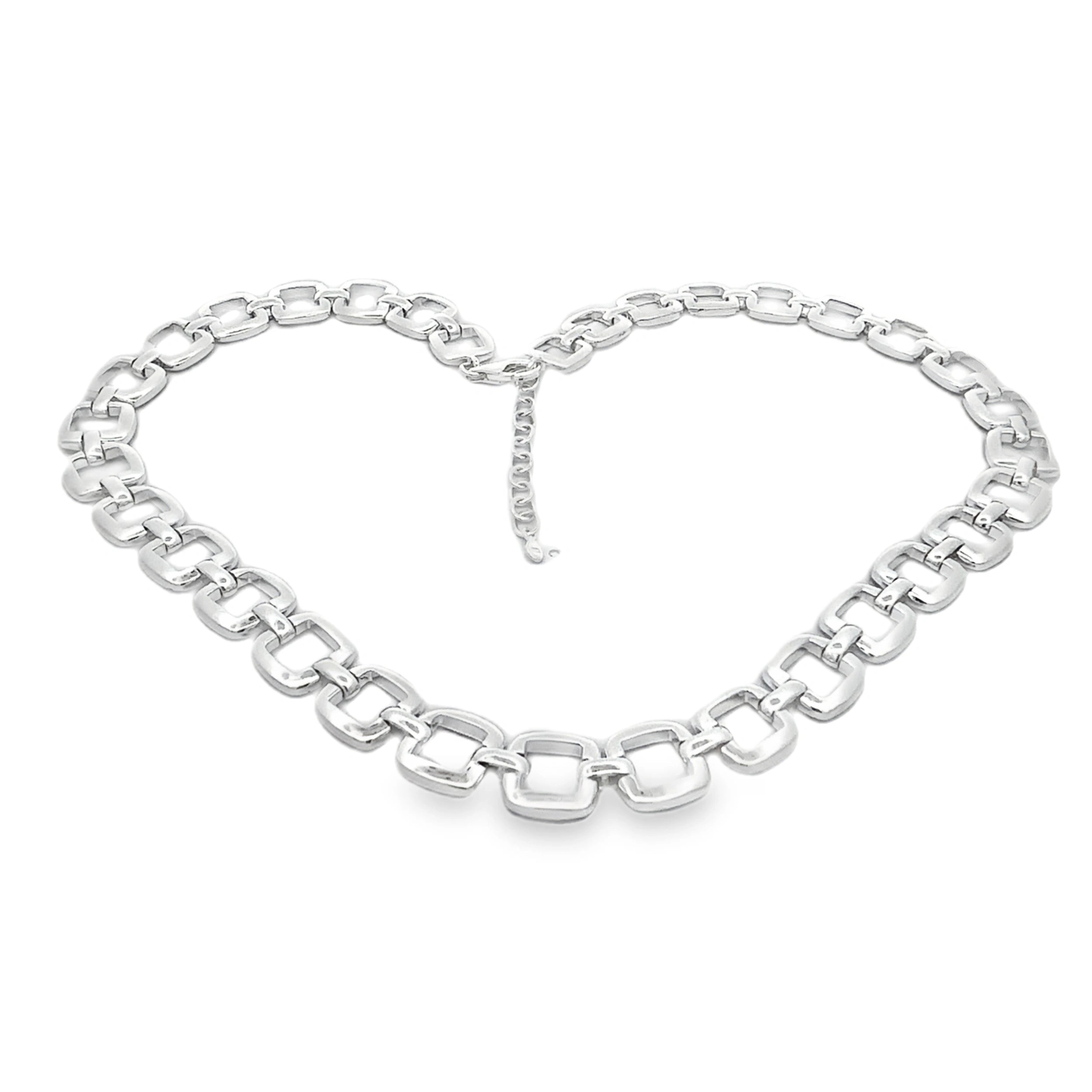 Ladies necklaces rose-cut diamond styles-Sterling Silver Open Cushion Necklace