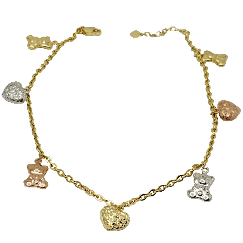 Ladies bracelets ethical diamond designs-Ladies bracelets ethical diamond designs-Heart & Teddy Bear Ankle Bracelet (14K)