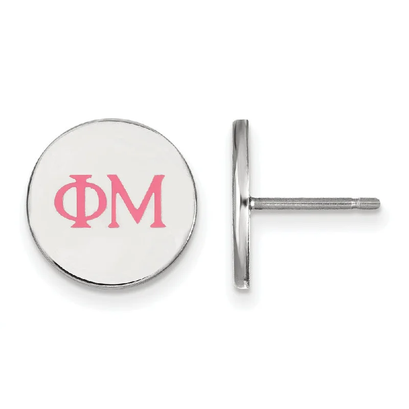 Ladies earrings distressed look designs-Sterling Silver Phi Mu Enamel Greek Letters Post Earrings