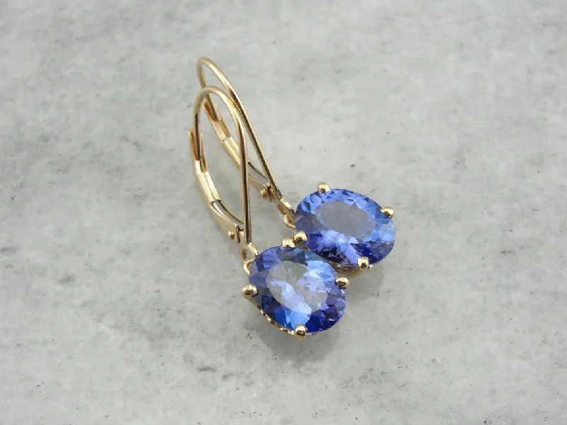 Ladies earrings heart-shaped accents-Blue Tanzanite Drop Earrings, Perfect Bridal Gift, Heirloom Quality Stones