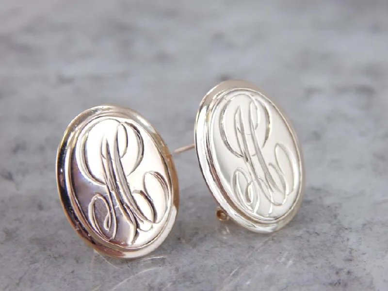 Ladies earrings titanium modern designs-Handsome Monogramed Oval Earrings with Lovely Pattern