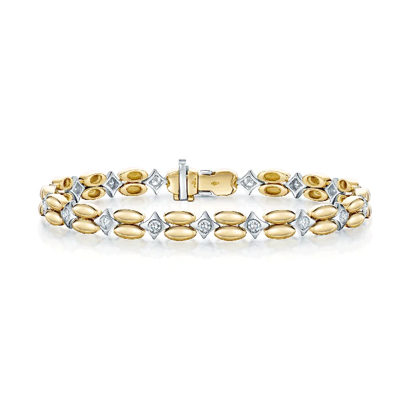 Ladies bracelets sterling silver options-Ladies bracelets sterling silver options-18ct Yellow Gold Double Oval & 18ct White Gold Square Rub Over Diamond Set Link Bracelet