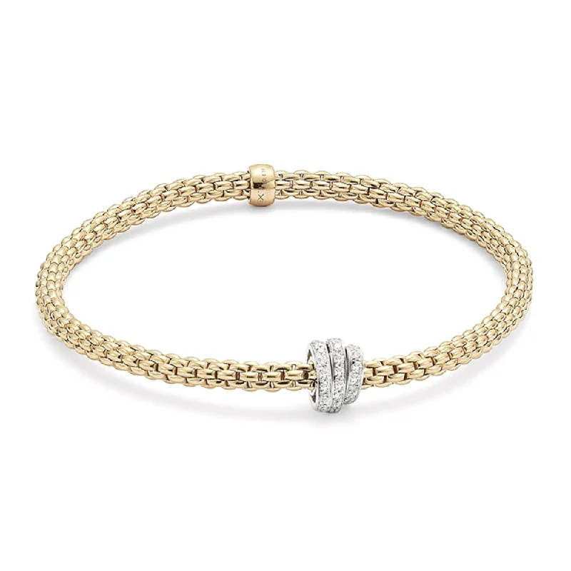 Ladies bracelets latest fashion trends-Ladies bracelets latest fashion trends-Flex'it Prima 18ct Yellow Gold Bracelet With Three Diamond Pave Set Rondels