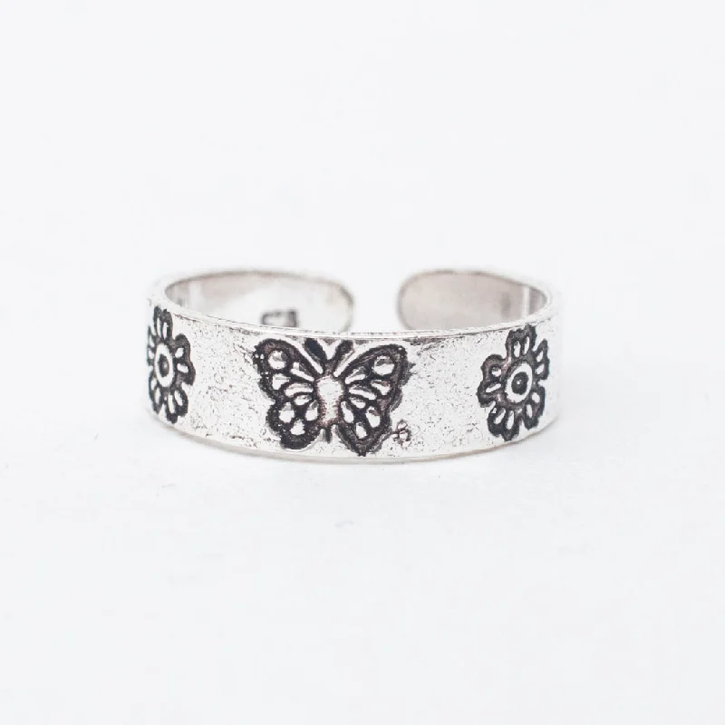 Ladies rings channel set rings-Silver Butterfly Toe Ring