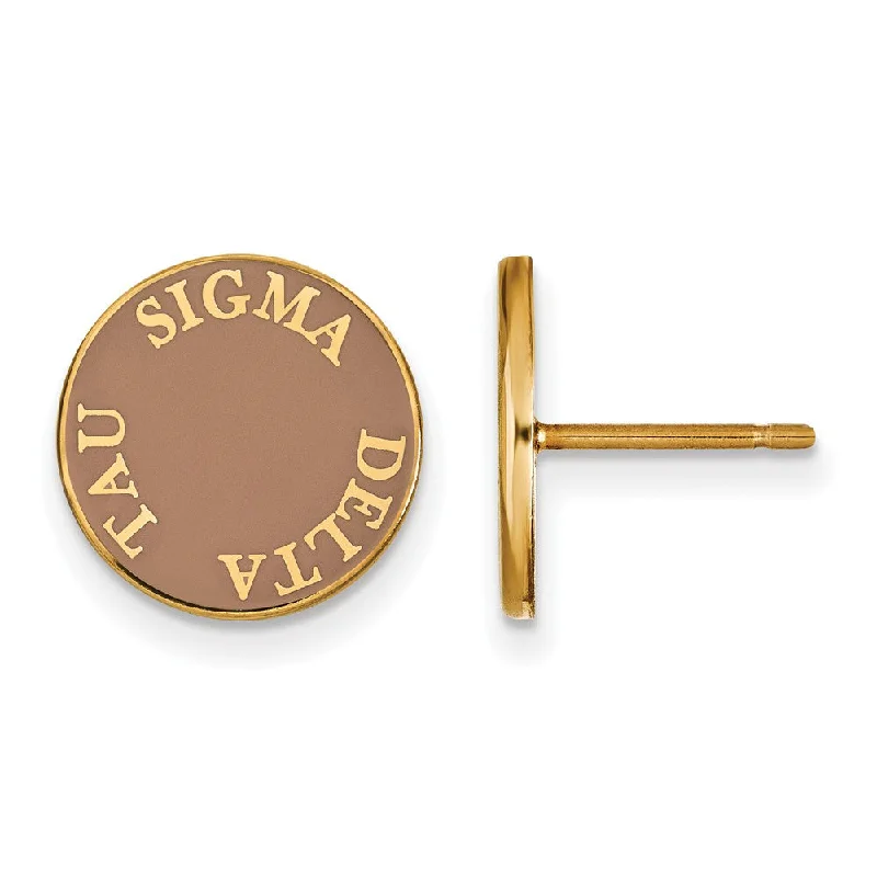 Ladies earrings trendy fashion picks-14K Plated Silver Sigma Delta Tau Enamel Disc Post Earrings