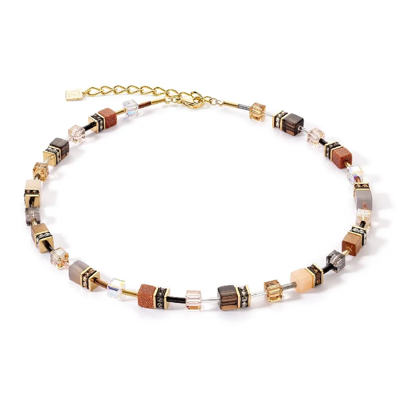 Ladies necklaces retro futuristic styles-Coeur De Lion GeoCUBE® Iconic Precious Brown Necklace