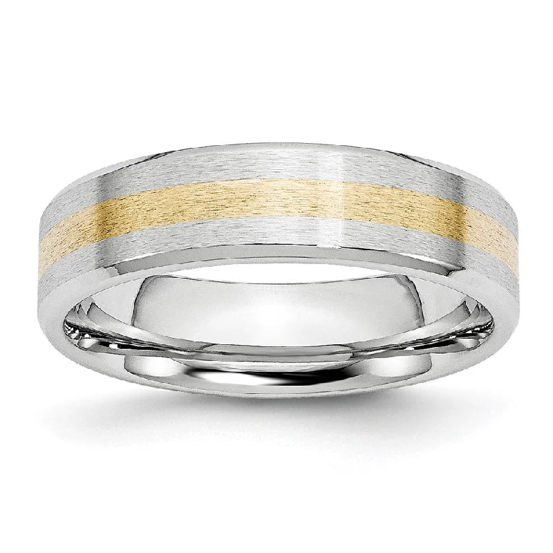 Ladies rings bespoke jewelry picks-6mm Cobalt & 14K Gold Inlay Satin Flat Beveled Edge Standard Fit Band