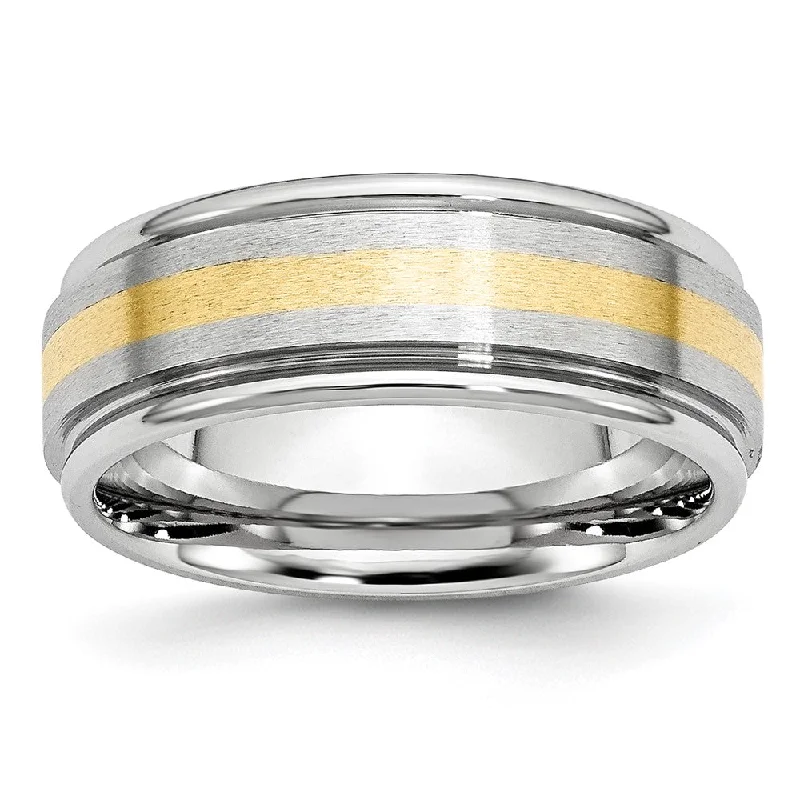 Ladies rings mixed cut rings-8mm Cobalt & 14K Gold Inlay Satin & Polished Grooved Ridged Band