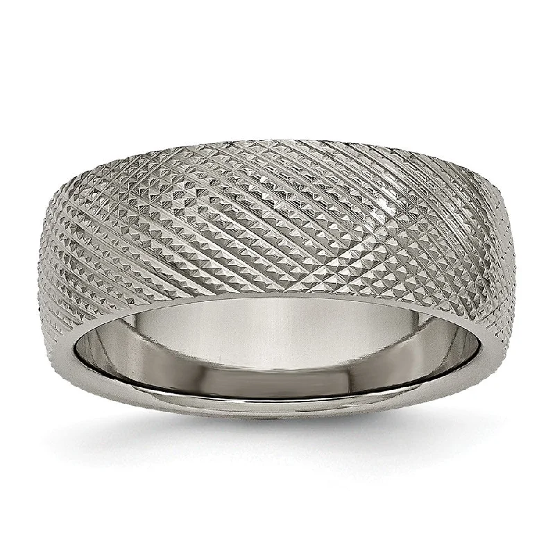 Ladies rings rustic charm designs-Titanium 8mm Crisscross Textured Standard Fit Band