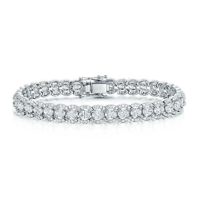 Ladies bracelets mixed cut bracelets-Ladies bracelets mixed cut bracelets-18ct White Gold Oval Cut Diamond Fancy Halo Bracelet