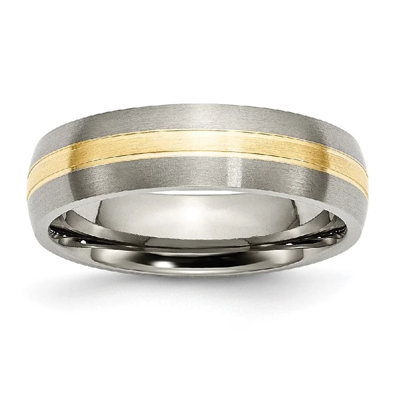 Ladies rings infinity symbol designs-6mm Titanium & 14k Gold Inlay Grooved Domed Standard Fit Band