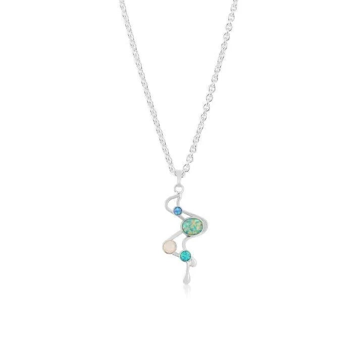 Ladies necklaces floral cluster designs-Lavan Sterling Silver Multi-Stone Opal Pendant Necklace