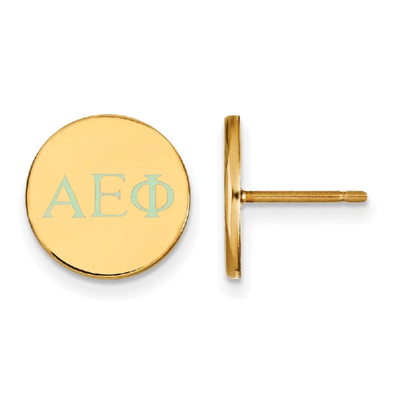 Ladies earrings cushion cut earrings-14K Plated Silver Alpha Epsilon Phi Enamel Greek Letters Post Earrings