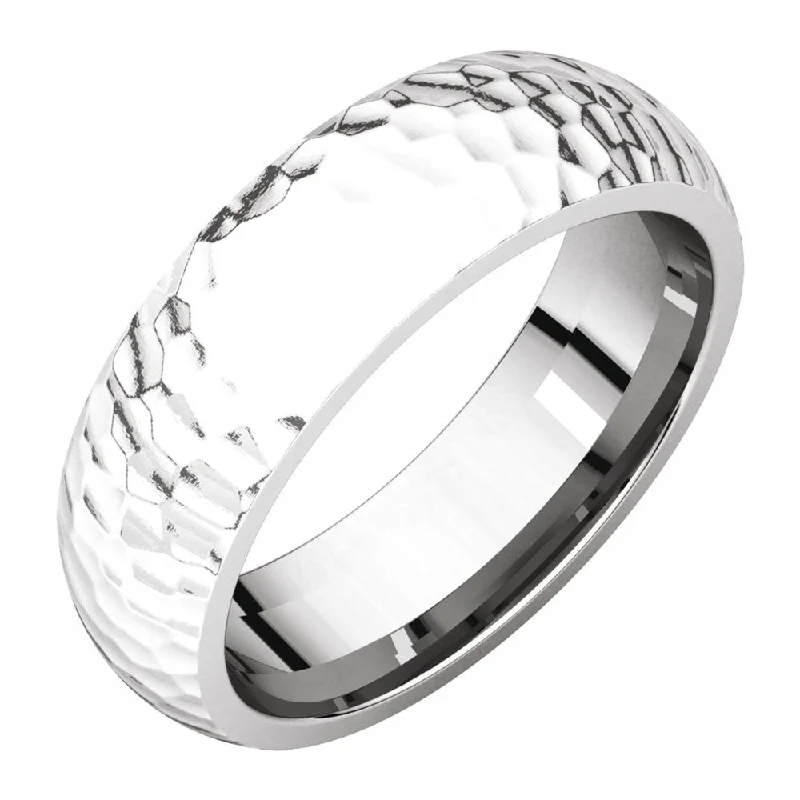 Ladies rings Korean fashion styles-6mm Platinum Hammered Half Round Comfort Fit Band