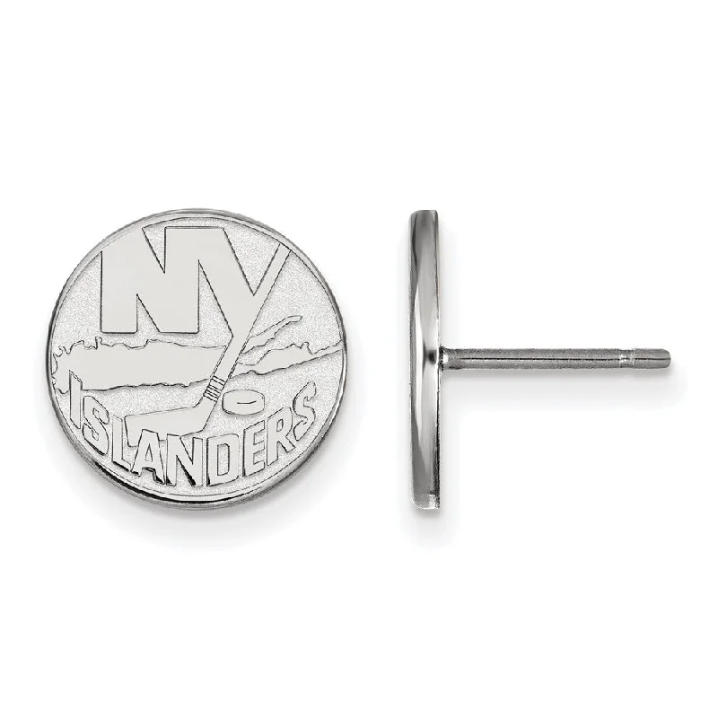 Ladies earrings high investment value-14k White Gold NHL New York Islanders Small Post Earrings