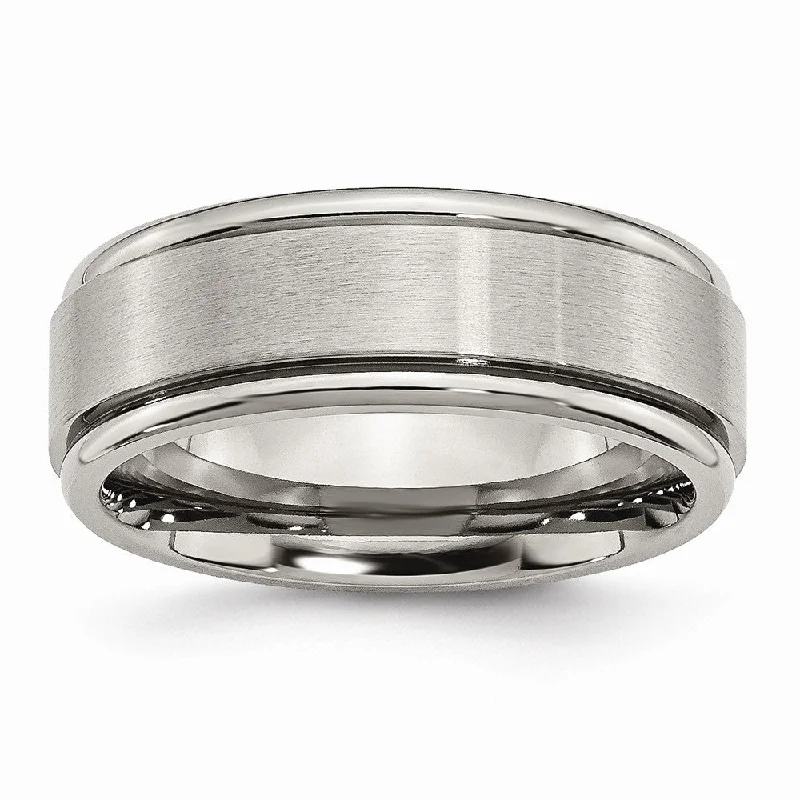 Ladies rings rococo elegance rings-Titanium Ridged Edge 8mm Dual Finish Band