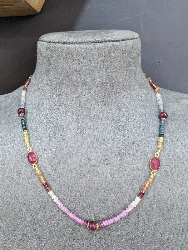 Ladies necklaces bohemian flair necklaces-18ct Gold Vermeil Sapphire and Ruby Necklace