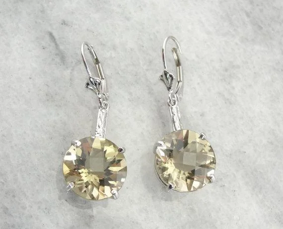 Ladies earrings multi-stone designs-Soft Yellow Quartz Drop Earrings in Decorative White Gold