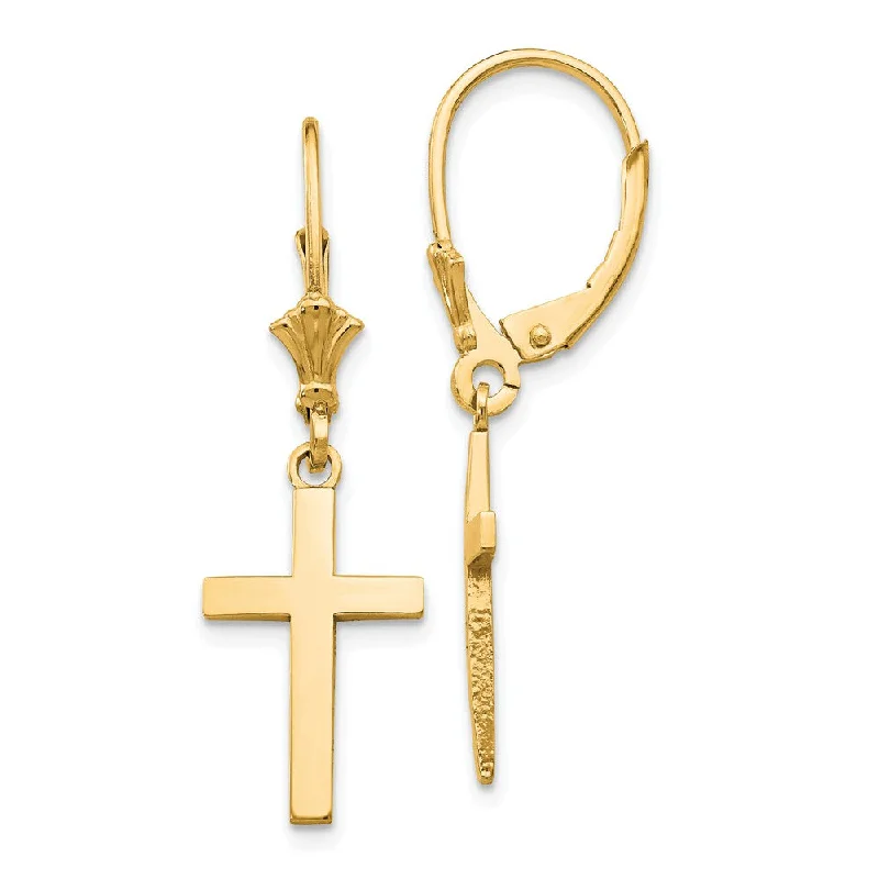 Ladies earrings jade decorative pieces-Polished Hollow Cross Lever Back Earrings in 14k Yellow Gold