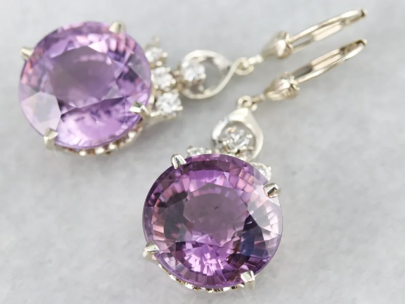 Ladies earrings Halloween theme earrings-White Gold Amethyst and Diamond Drop Earrings