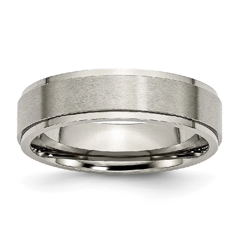 Ladies rings matte gem rings-6mm Titanium Lightly Brushed Flat Ridge Edge Standard Fit Band