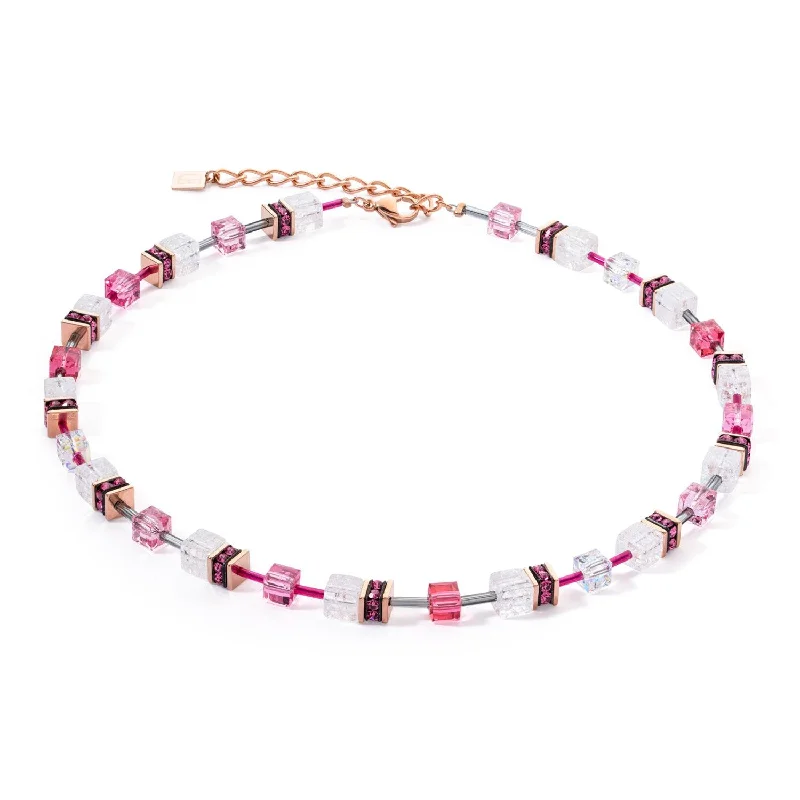 Ladies necklaces tiered gem designs-Coeur De Lion GeoCUBE® Iconic Nature Pink White Necklace