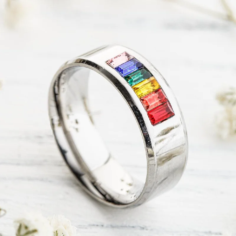 Ladies rings gradient gem rings-Rainbow Chakra Ring