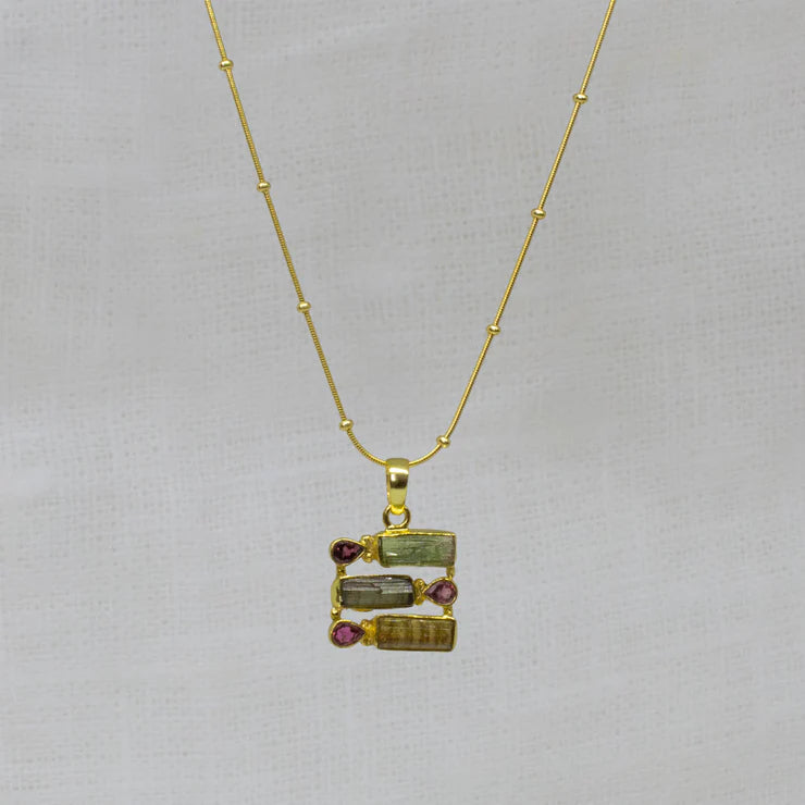 Ladies necklaces lightweight gold chains-18ct Gold Vermeil Green Tourmaline Pendant Necklace