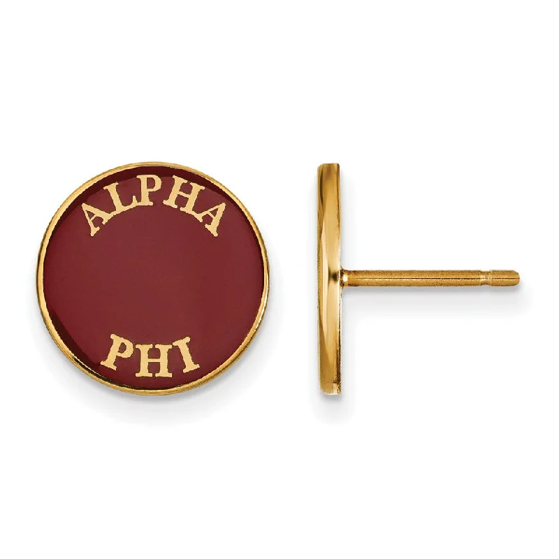 Ladies earrings eco-friendly materials-14K Plated Silver Alpha Phi Enamel Disc Post Earrings