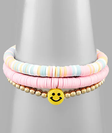 Ladies bracelets engagement gift ideas-Ladies bracelets engagement gift ideas-Rubber & Smile Metal Beads Bracelet - Pink