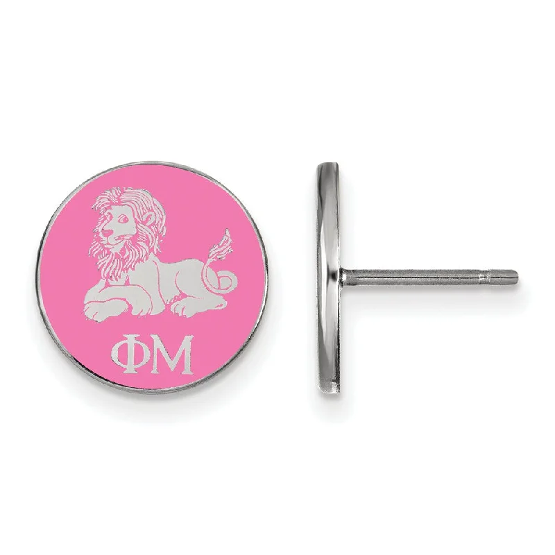 Ladies earrings steampunk vibe designs-Sterling Silver Phi Mu Pink Enamel Lion Post Earrings