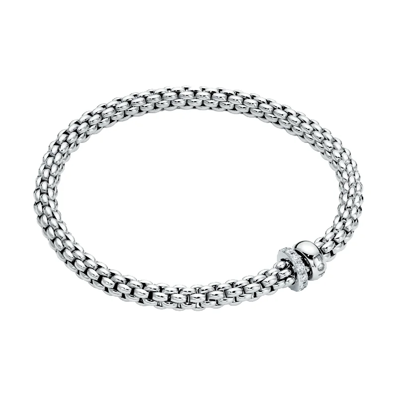 Ladies bracelets single stone designs-Ladies bracelets single stone designs-Solo 18ct White Gold Bracelet With Pave Diamond Set And Polished Rondels